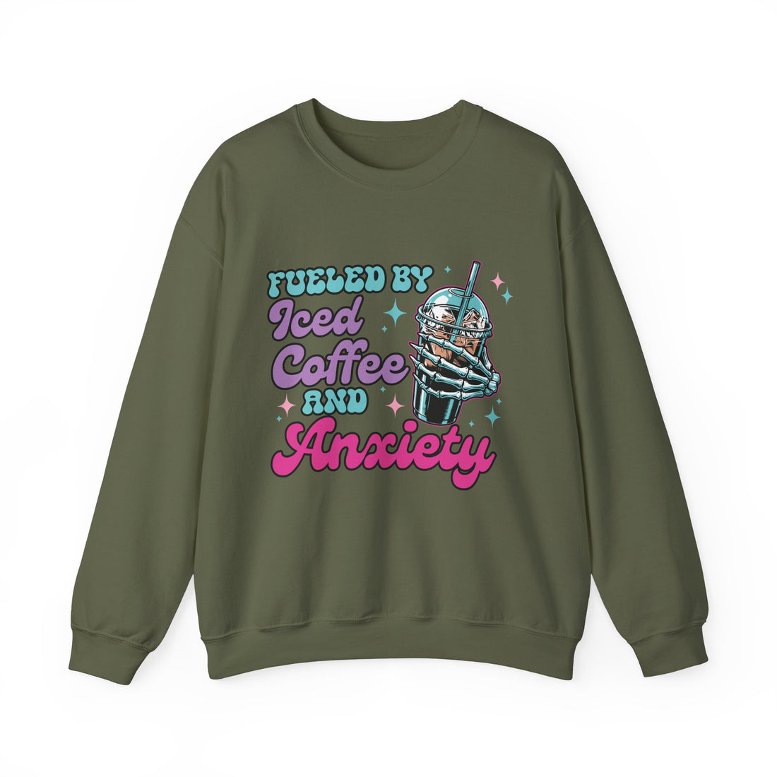 Fueled By Ice Coffee & Anxiety Sweatshirt - Graphic Sweatshirt from Tee Utopia